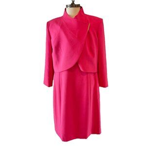Tahari ASL Womens Size 18 Sheath Dress Crop Jacket Suit Set Neon Coral Easter